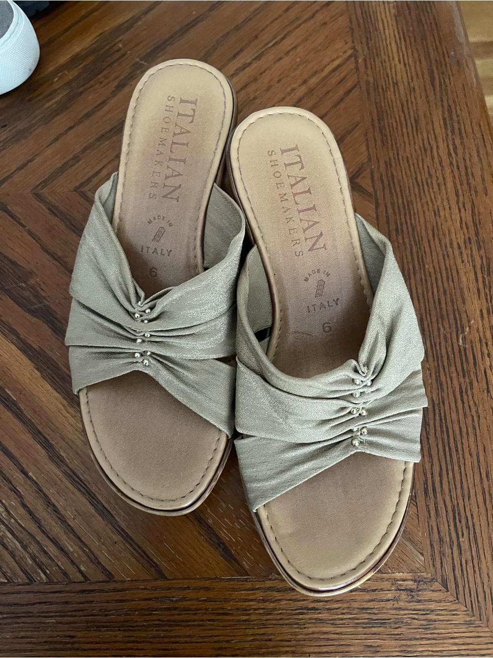 Italian Shoemakers Metallic Taupe Knotted Slide Sandals